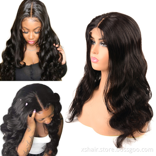 Factory Direct Sale U Part 150% Density Transparent Lace Peruvian Frontal Front Human Hair 613 Body Wave Wig